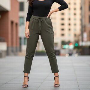 Loft S Pants Women's Green Crop Pull On Pockets Drawstring Earthy Olive Comfy